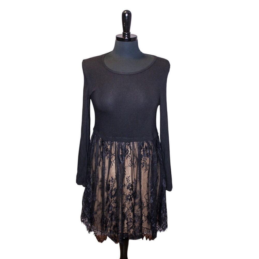 Bailey/44 Anthropologie Mini Dress Black Lace Witchy Whimsygoth Goth S
